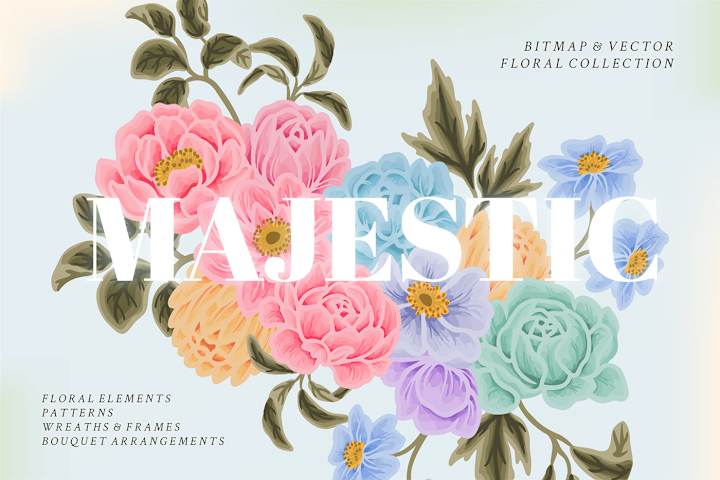 Cover image for MAJESTIC FLORALS - Clip Art Collection