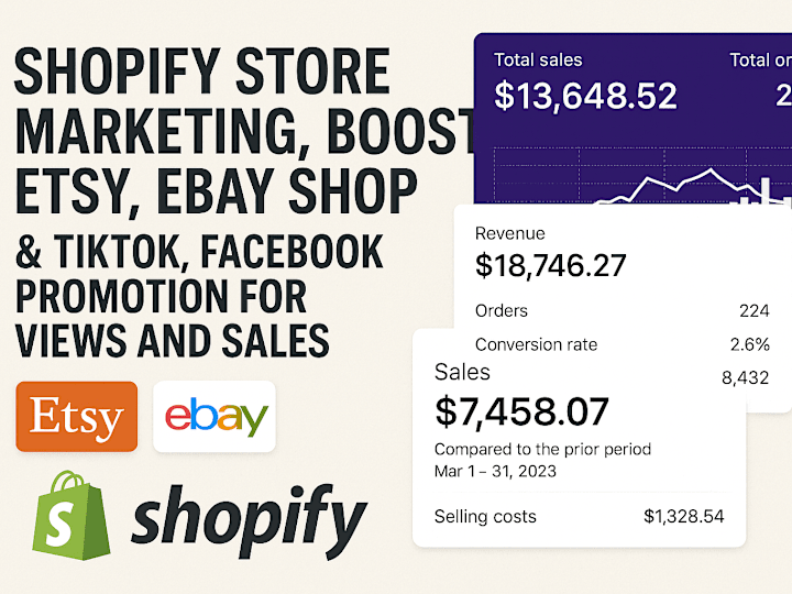 Cover image for Shopify store marketing etsy shop tik tok fb promotion sales SEO