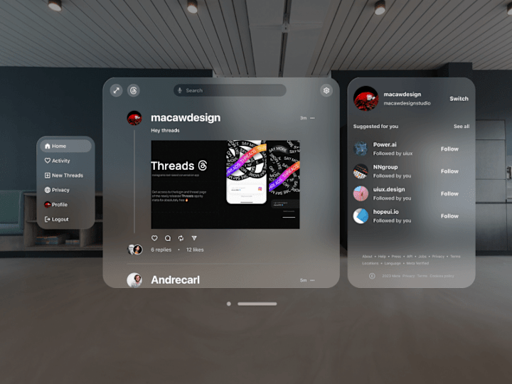 Cover image for Apple Vision Pro - Threads UI concept design