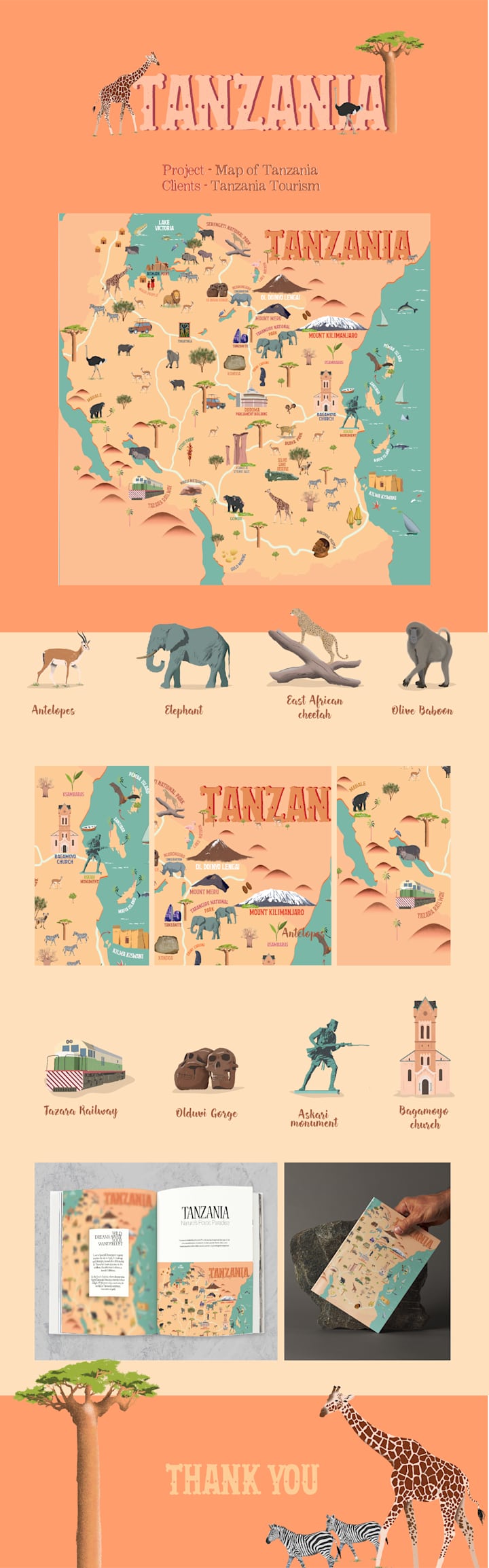 Cover image for Discover Tanzania: A Vibrant Map Illustration Journey