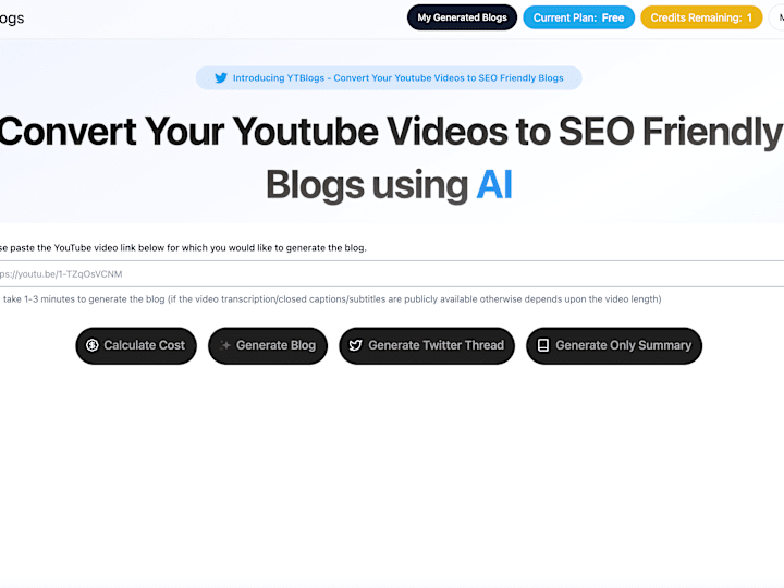 Cover image for YtBlogs.app - AI content generation tool