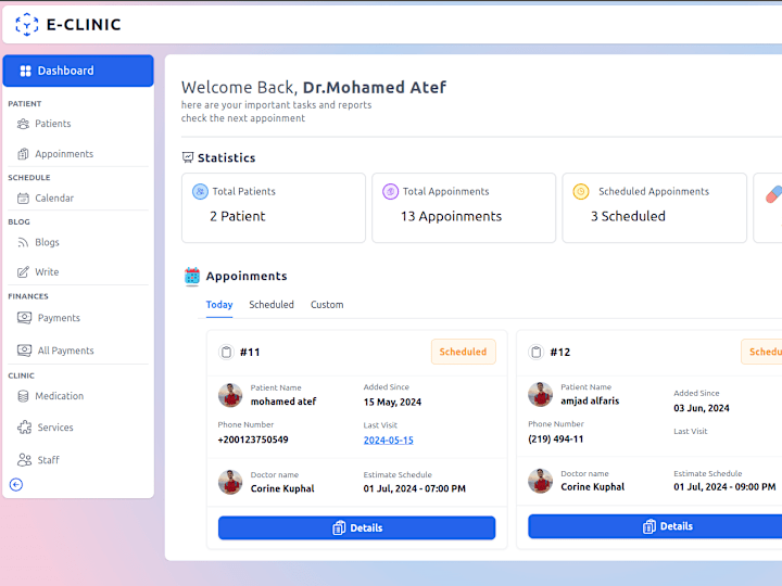 Cover image for Clinic Management Dashboard