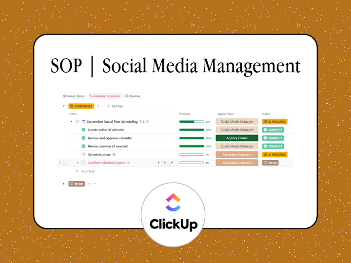 Cover image for Social Media Management SOP in ClickUp for Marketing Agency