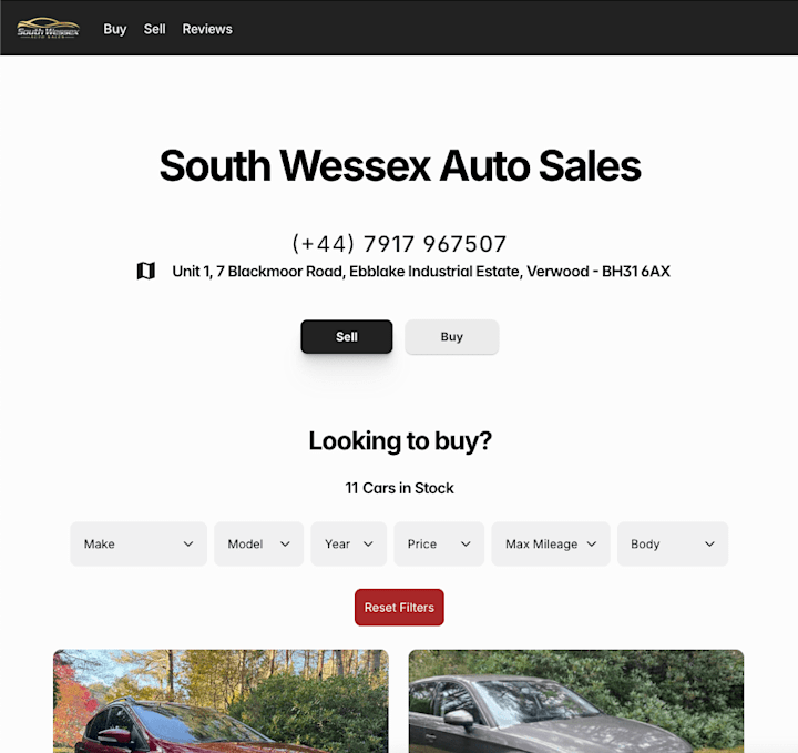 Cover image for South Wessex Auto Sales Redsign