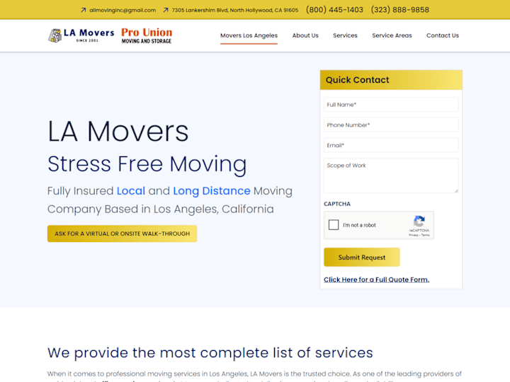 Cover image for LA Movers Website Development |Elementor-WordPress/ Web Designer