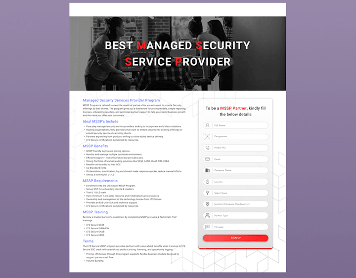 Cover image for LTS Secure Partner Page Design on Behance
