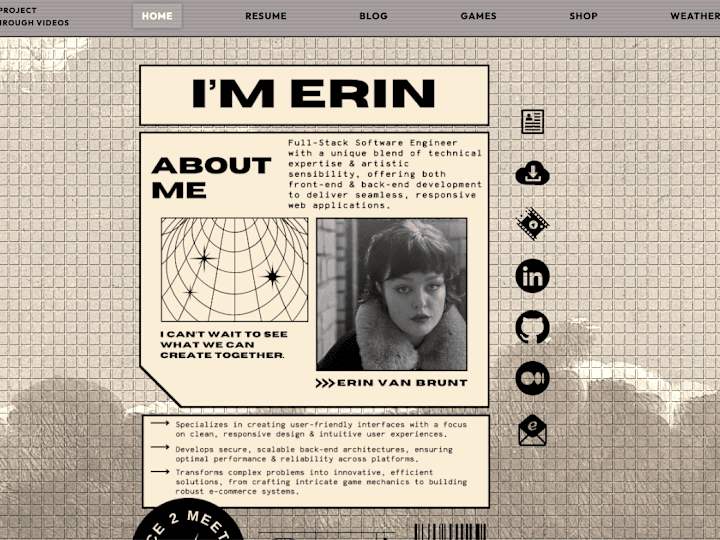 Cover image for Professional Portfolio Website: Erin Van Brunt Software Engineer