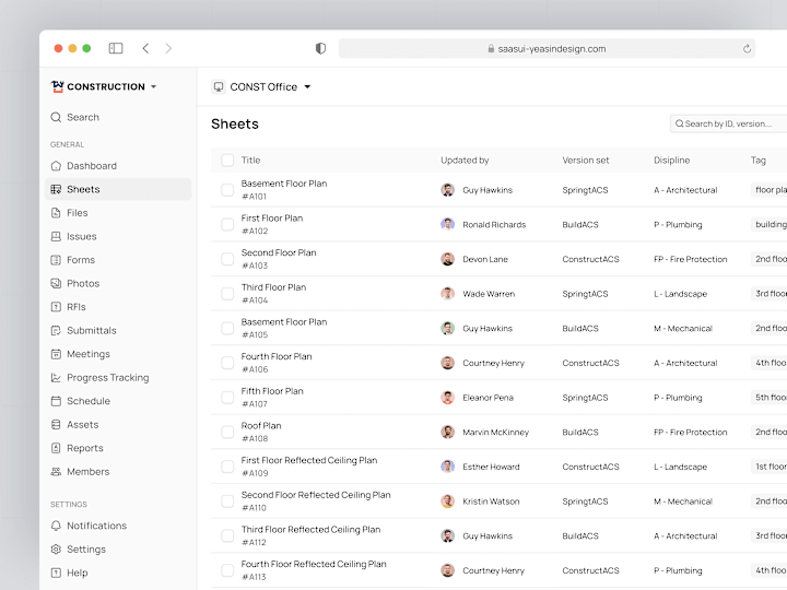 Cover image for Sheets Table UI – Construction Management SaaS Web App