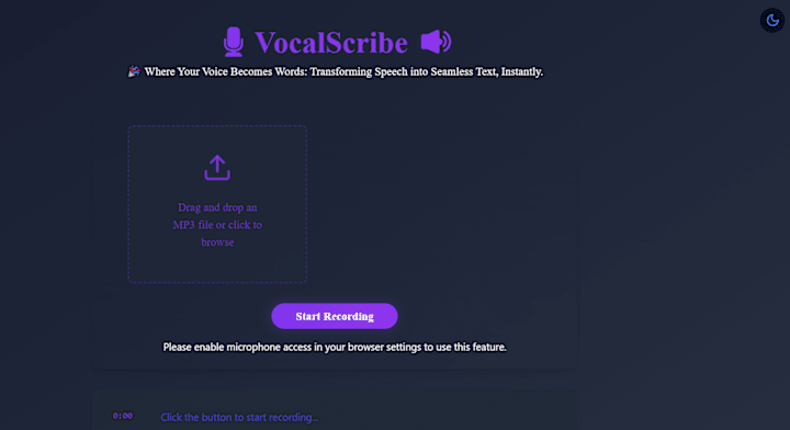 Cover image for VocalScribe: Real-Time Audio Transcription Web App