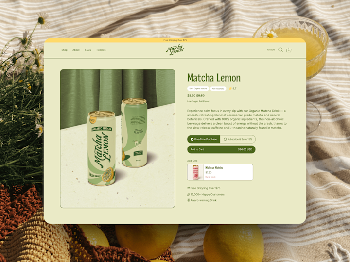 Cover image for Matcha Lemon Drink Shopify Product Page Design