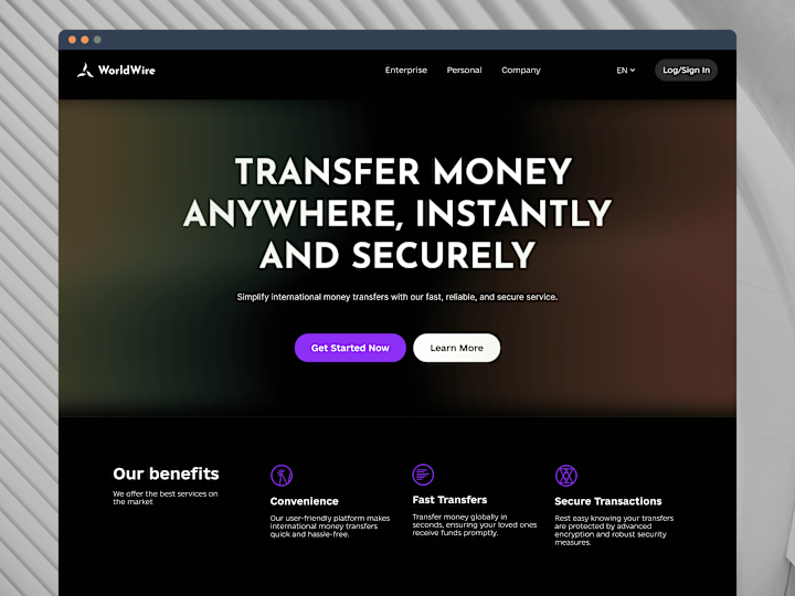 Cover image for Marketing page for a money transfer app  