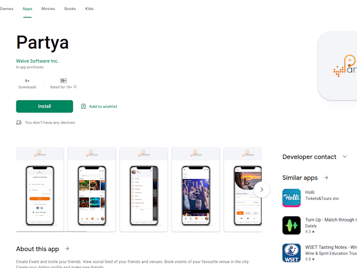 Cover image for Partya (combo of Instagram + Book my show + Tinder)