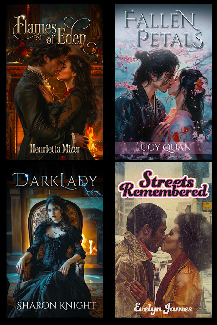Cover image for Midjourney Romance Novel Covers