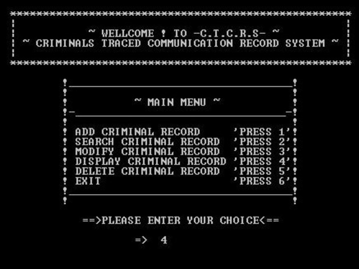 Cover image for CRIMINALS TRACED COMMUNICATION RECORD SYSTEM