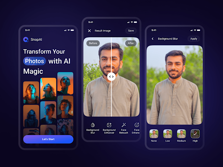 Cover image for SnapAI AI Photo Enhancer Mobile app UI