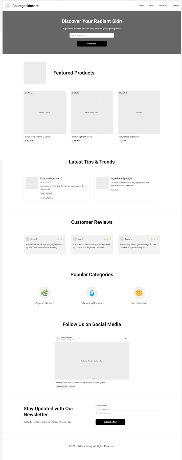 Cover image for UI design and Wire Frame for Courageskincare