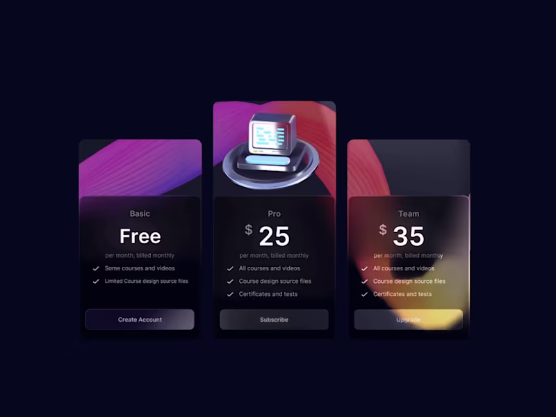 Cover image for 3D Interactive Pricing Cards ✧Spline✧