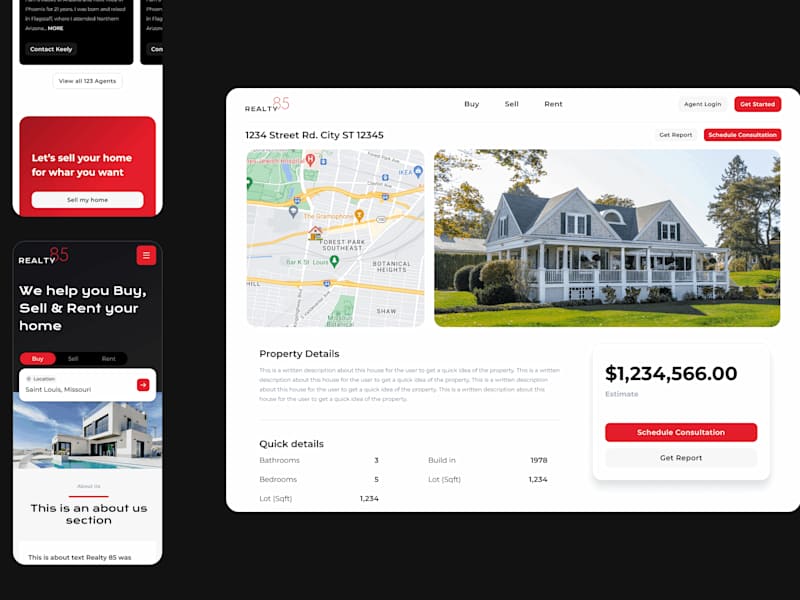 Cover image for Realty85 | UI/UX redesign of Realty company responsive website