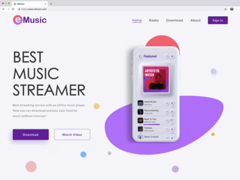 Cover image for eMusic - Mobile app and Landing page