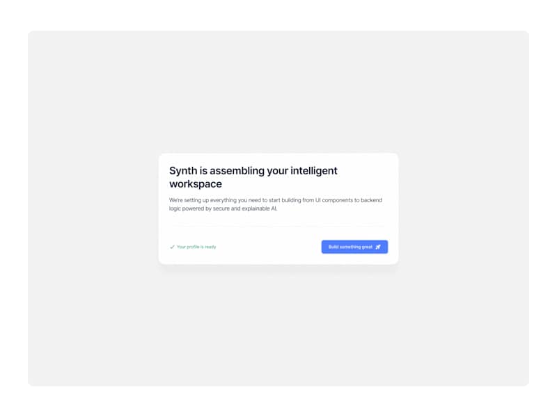 Cover image for Onboarding screen for SnythAI. AI agent for vibe coding.