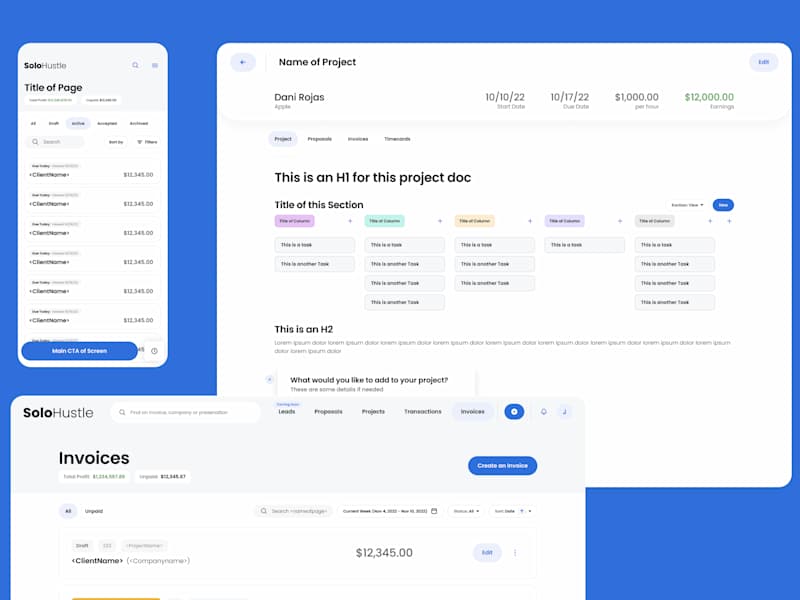 Cover image for SoloHustle | UI/UX Product Design for Productivity SAAS product