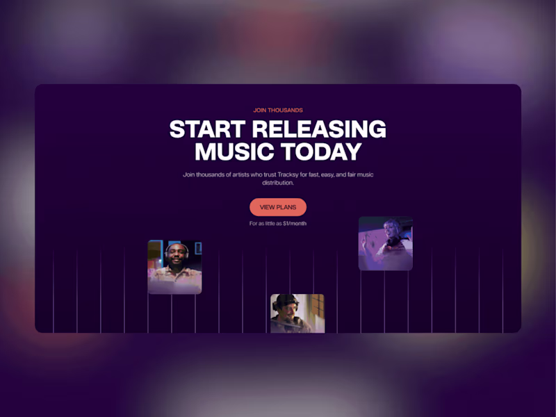 Cover image for Tracksy - Landing Page Design for Music Distribution Platform