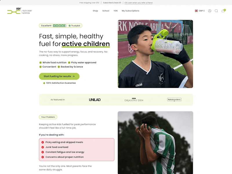 Cover image for Youth Sport Nutrition – Welcome Offer Landing Page Build