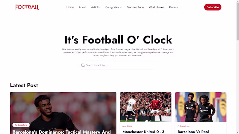 Cover image for Football O' Clock Website