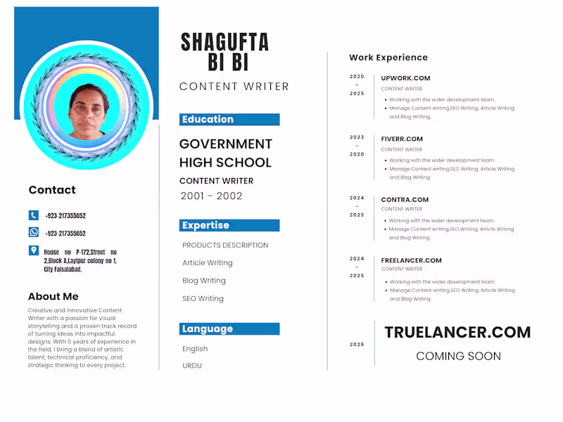 Cover image for MY CONTENT WRITING CV.