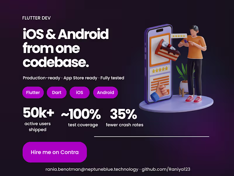 Cover image for Flutter mobile app development (iOS & Android)