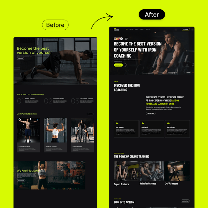 Cover image for Iron Coaching Fitness Landing Page | Redesign
