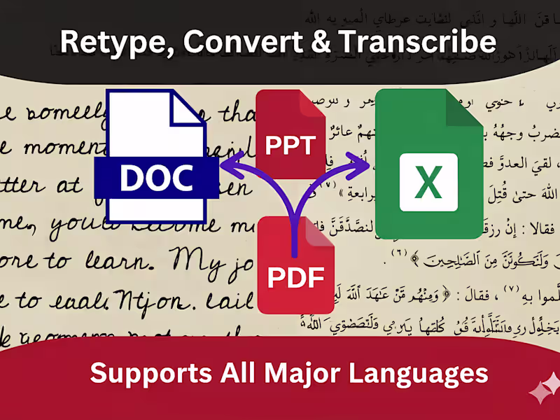 Cover image for I will convert PDF files and handwritten notes to word excel
