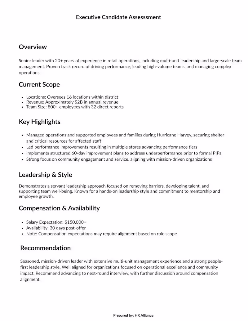 Cover image for Detailed Candidate Assessment & Interview Summary