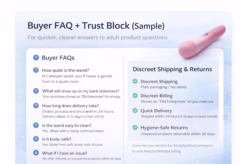 Cover image for Buyer FAQ + Trust Block (Sample) — Adult Product Page I crea...