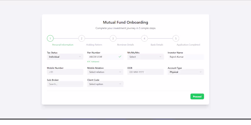 Cover image for Mutual Fund onboarding screens