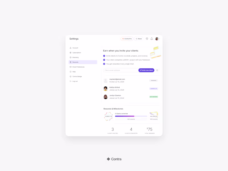 Cover image for Contra Dashboard & Referrals