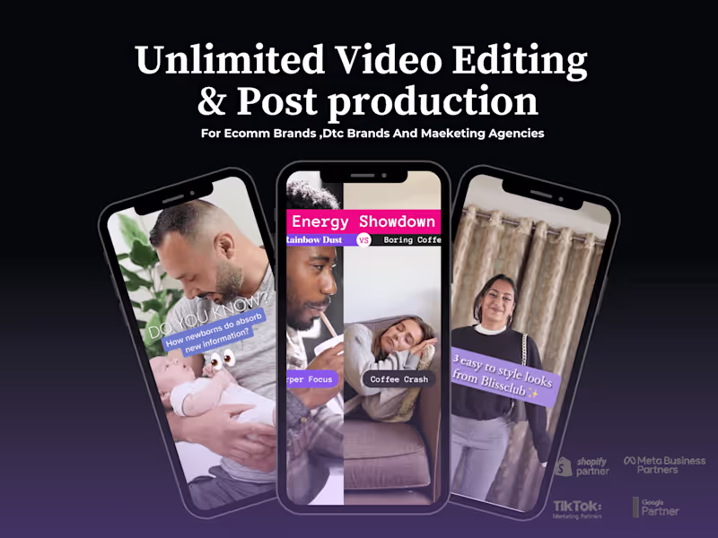 Cover image for Unlimited video editing and post production for Ecomm brands