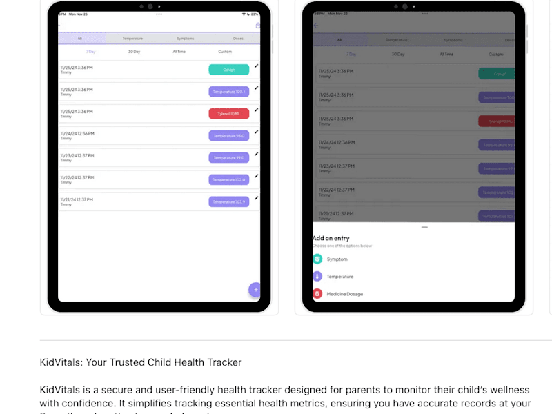 Cover image for KidVitals Child Health Tracker Development