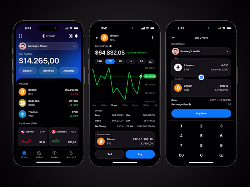 Cover image for Kripset Crypto Exchange - Mobile App Design
