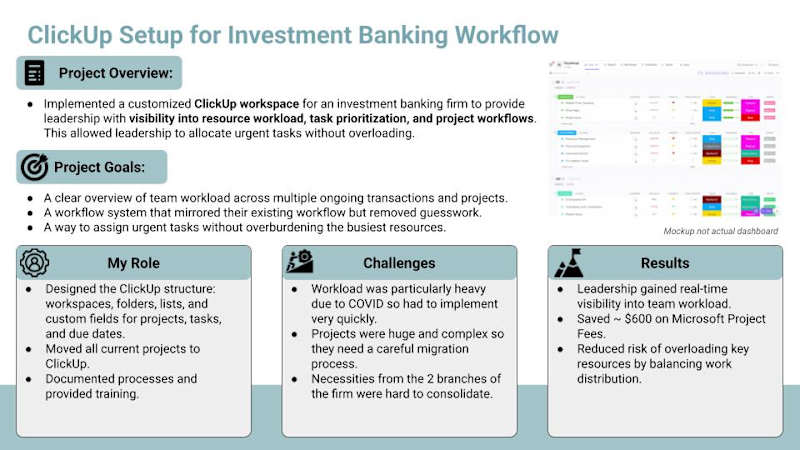 Cover image for ClickUp Setup for Investment Banking Workflow