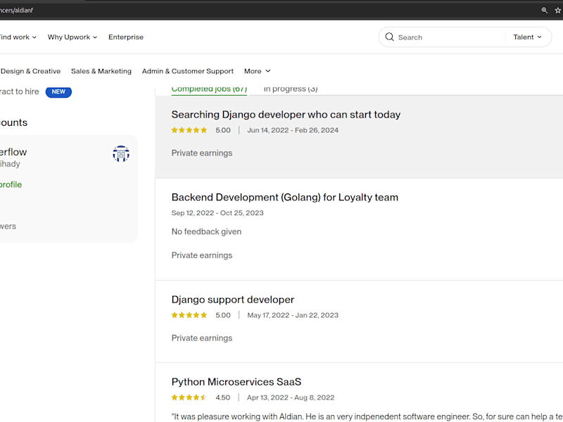 Cover image for Past Projects on UpWork