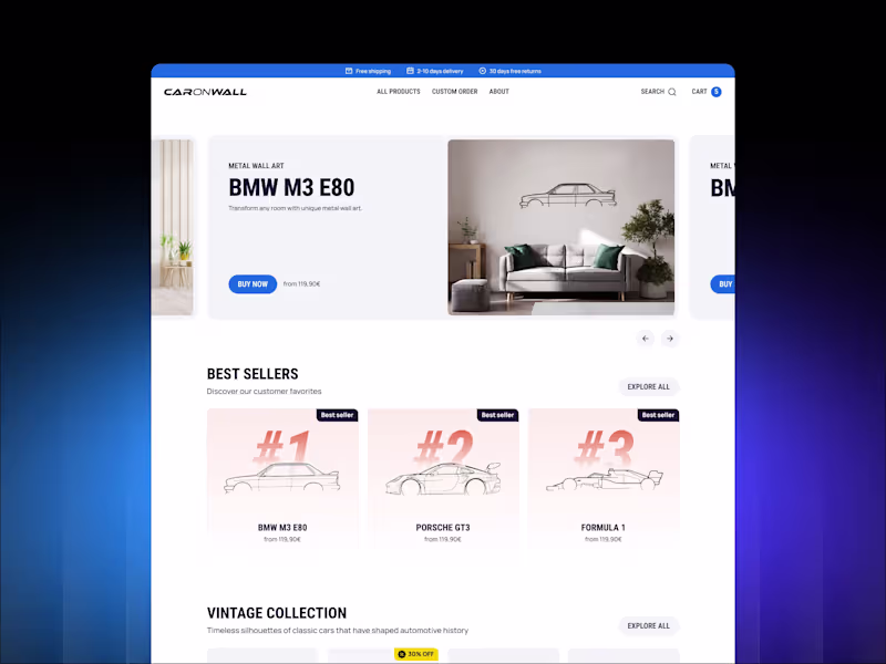 Cover image for E-commerce Design and Webflow for Caronwall
