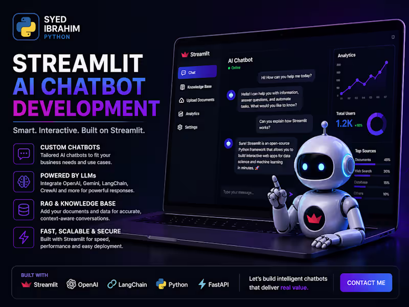 Cover image for Streamlit AI Chatbot Development (Custom Apps)
