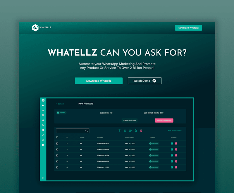 Cover image for Whatellz WhatsApp Marketing Tool Landing Page Design