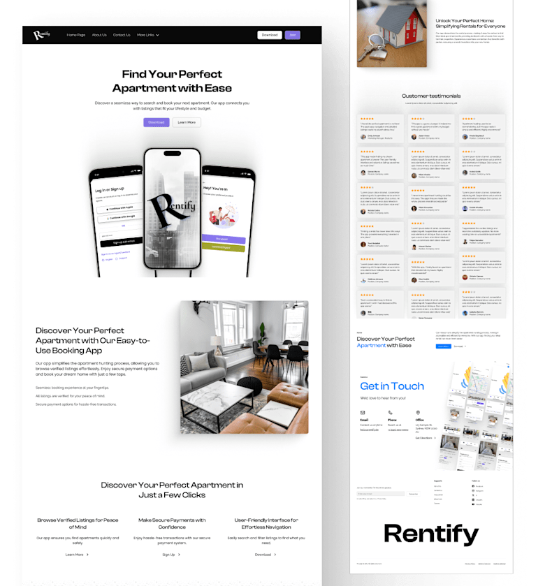Cover image for Landing Page for a mobile app(Rentify)
