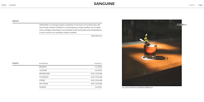 Cover image for Sanguine Cocktail Bar Website