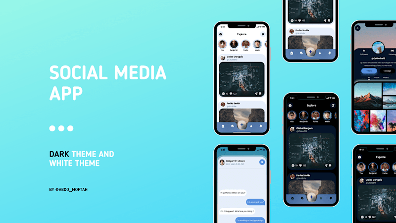 Cover image for social media app design dark theme - white theme