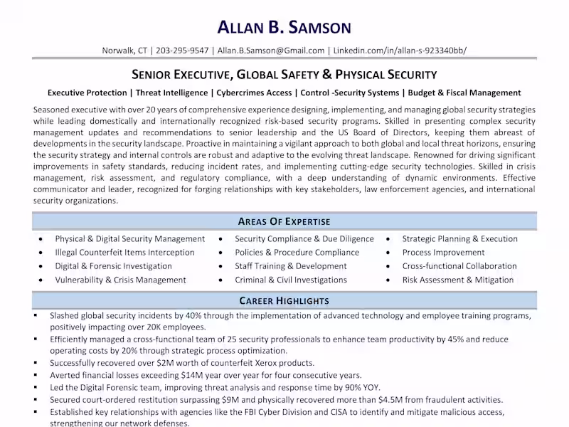 Cover image for Senior Executive Resume