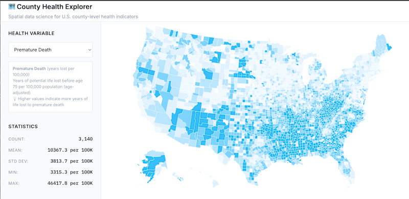 Cover image for County Health Explorer: Full-Stack Spatial Data Science App