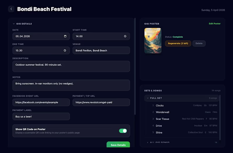 Cover image for Song mapping and gig management platform for musicians · 202...